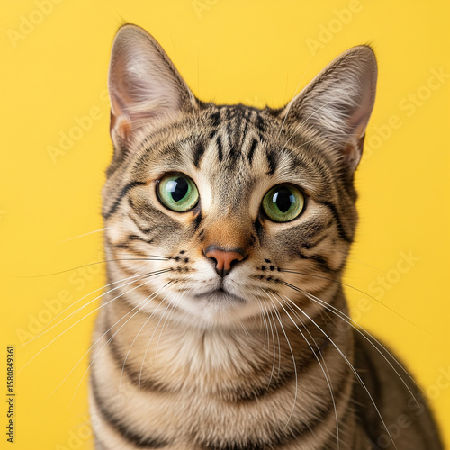 chat tigré sur un fond jaune