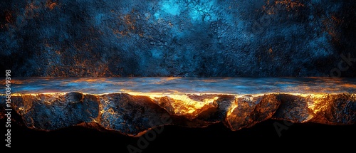 Vibrant Abstract Landscape with Fiery Edge and Blue Background