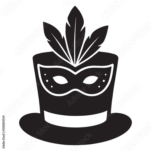 Mardi Gras Hat Silhouettes Featuring Feathers and Bells