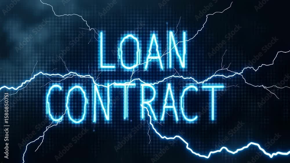 Loan free concept ,Loan contract agreement with electric blue lightning effect dark digital background symbolizing finance power