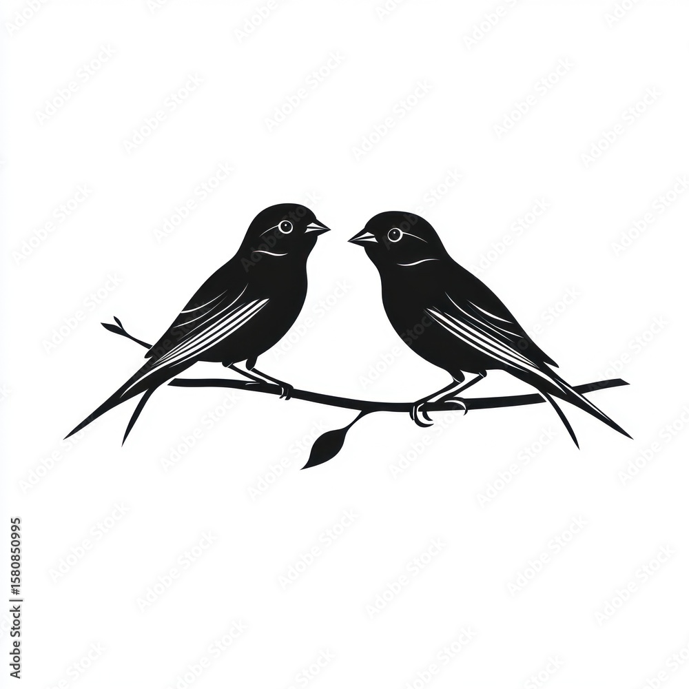 Fototapeta premium Two birds on a branch. Silhouette art