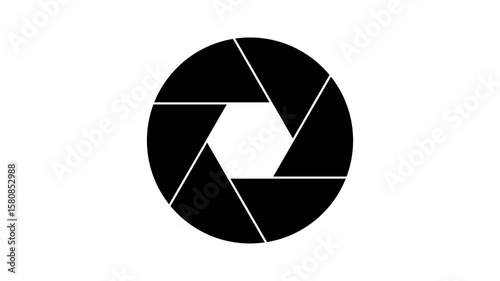 Camera aperture opening and closing icon animation with white background.