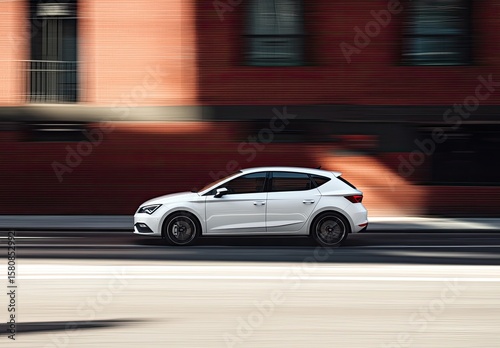 White car speeding down city street (1)
