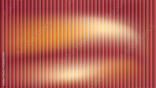 Abstract fractal glass gradient background with red, orange and yellow blur colors and rippled chrome design. Ribbed wallpaper with striped surface, soft glossy lights and flow. Vector illustration.