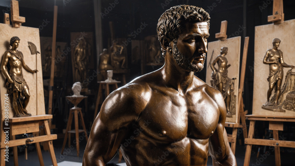Naklejka premium Bronze Male Sculpture in Art Studio