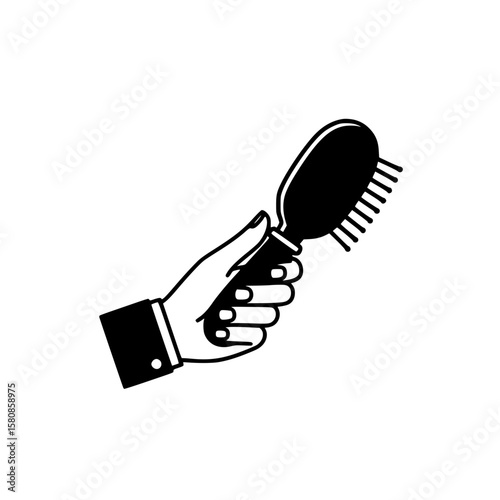 the hand holds a comb. icon