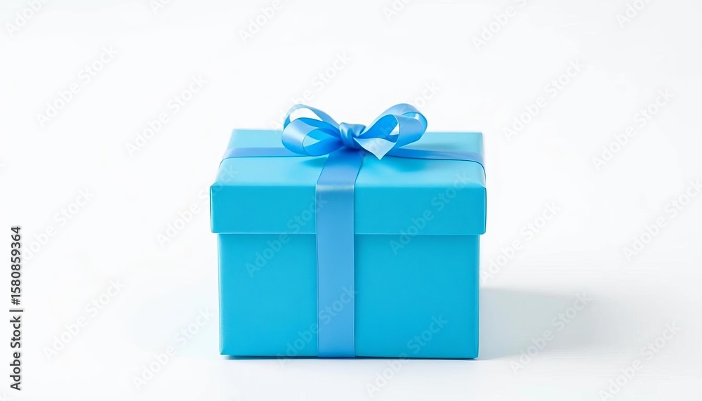 Obraz premium A small, square, blue gift box sits on a clean white background, empty box, ecommerce
