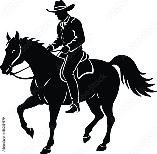 a cowboy riding a horse on white background.eps