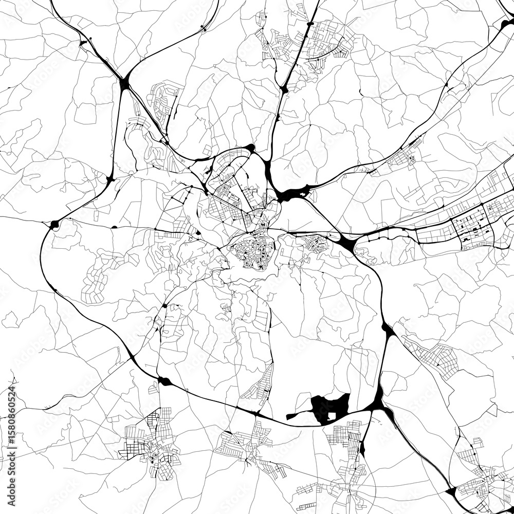 Obraz premium Monochrome city map with road and transport network of Toledo, Spain