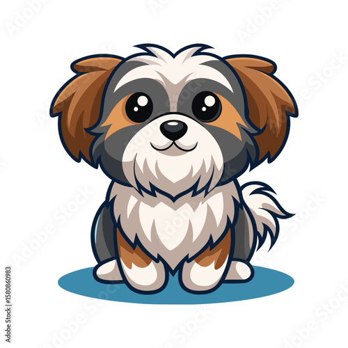 Adorable fluffy shih tzu dog with big eyes puppy cartoon