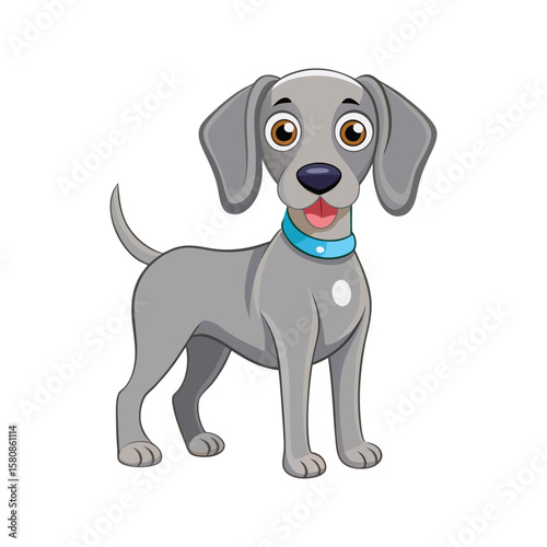 Adorable grey dog with floppy ears and blue collar weimaraner cartoon