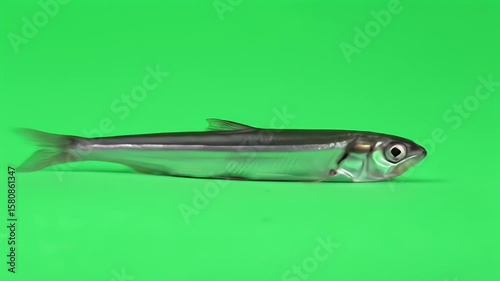 Small Silver Fish Isolated on Vibrant Green Background, Ready for Compositing