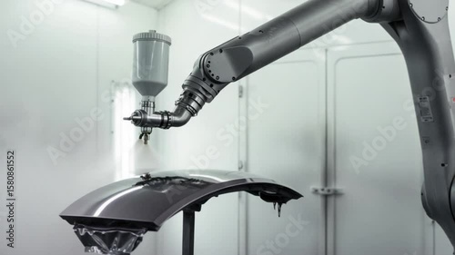 Automated car painting with robotic arm in a modern industrial manufacturing facility