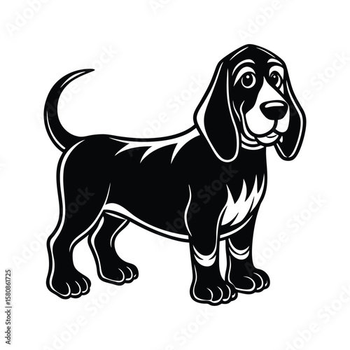 Black bloodhound dog with droopy ears and big eyes standing canine animal