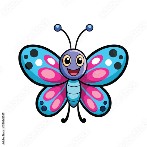 Cheerful blue and pink butterfly with patterned wings insect