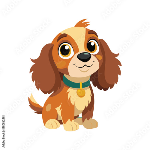 Cheerful brown and cream cocker spaniel puppy with big eyes and floppy ears animal