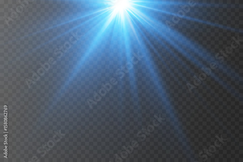 Blue rays of light with glow effect. On a transparent background