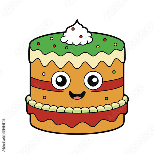 Cheerful layered cake with whipped cream and sprinkles character cartoon
