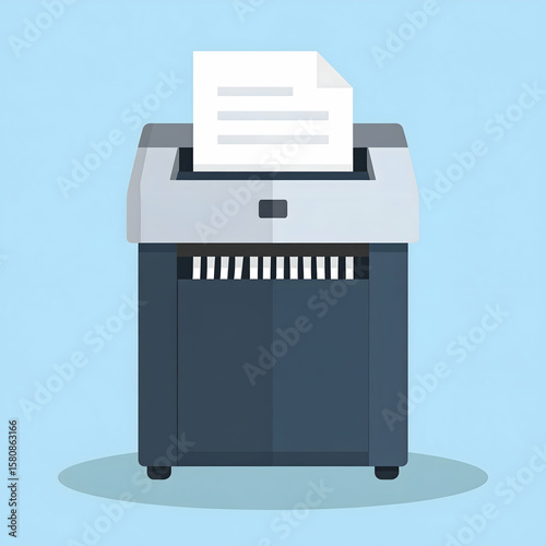 Modern paper shredder in action, neatly shredding a document. Clean flat illustration ideal for business, security, and data protection themes.