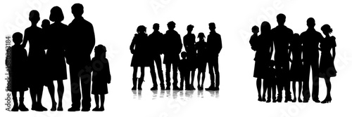 A black silhouette of eight people standing together is depicted in this modern clipart illustration design