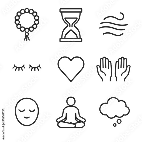 Icon breath face posture vector mindfulness grid eyes closed symbol timer peaceful