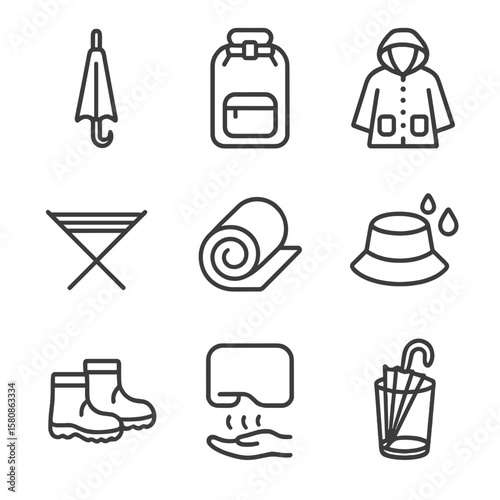 Icons weather rainy wet vector hat icon bag hand drying hooded rack