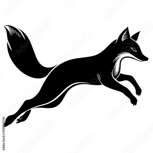 In this modern clipart illustration design, a black silhouette of a running fox is showcased, emphasizing the animal's agility, sleek motion, and natural elegance as it moves