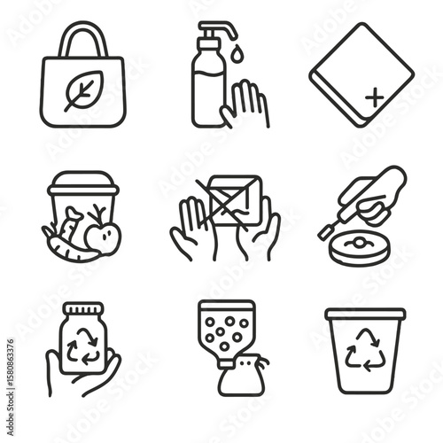 Items composting bringing waste choosing bag recycling zero icons icon using vector