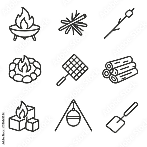 Firestarter grill firewood icons vector grate ring icon ember kindling campfire tools