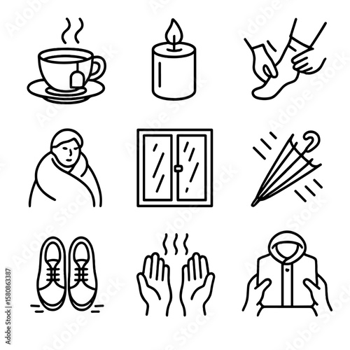 Rainy drying shaking day vector hands icons making lighting windows icon shoes