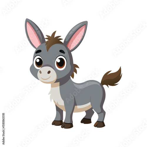 Cute cartoon donkey with pink ears and brown tail animal illustration