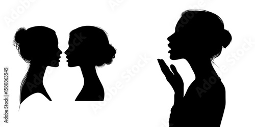 A modern clipart illustration design is used in this image to portray the silhouette of a person talking, symbolizing communication, conversation, and expressive interaction