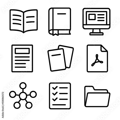 Icons checklist mind digital online open materials book notebook icon reference study