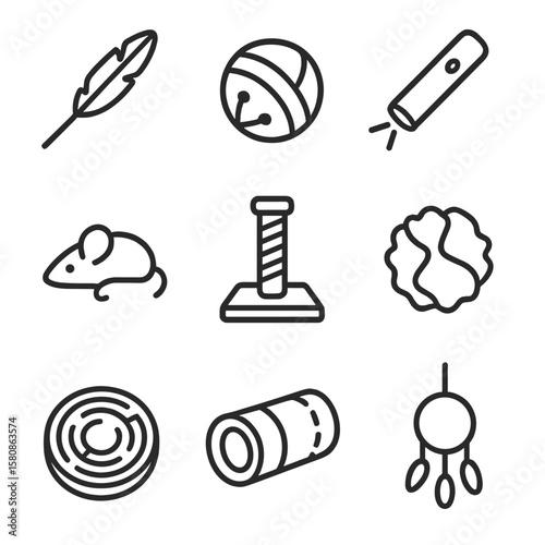 Ball treat cat feather tunnel vector toy teaser icon laser maze icons