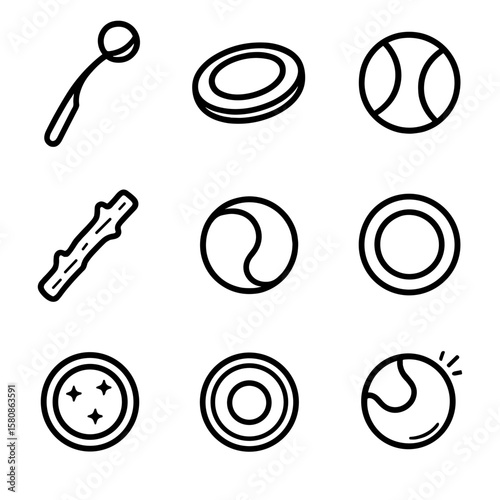 Tennis disc icons rubber launcher toy ball vector stick icon fetch frisbee