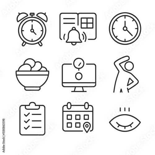 Daily learning bowl break icons rest eye planner reminder vector icon checklist