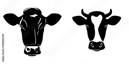 This modern illustration depicts the silhouette of a cow's head on a clean white background
