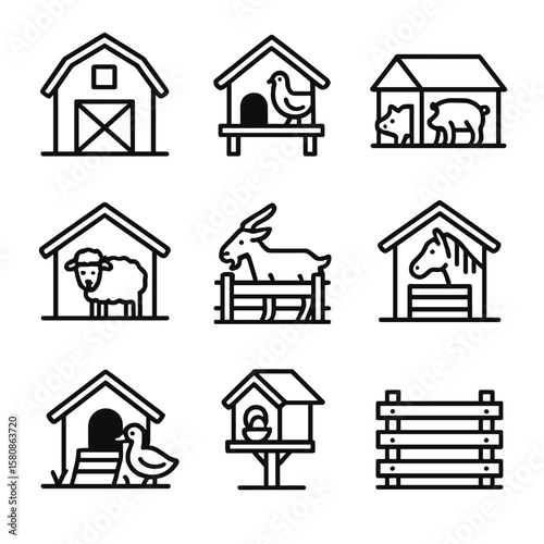Goat stable icon icons horse barn vector pigsty shelter fence farm pen