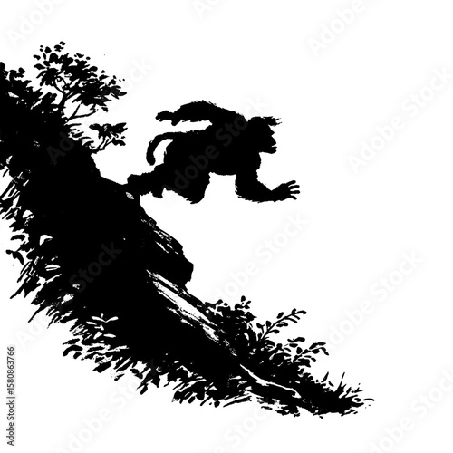 The silhouette of Tarzan is shown here in a modern clipart illustration, leaping with arms outstretched, symbolizing adventure and wild nature