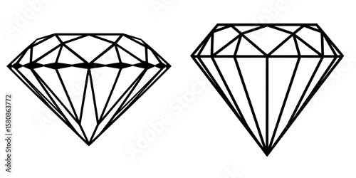 This image depicts a black and white silhouette of a diamond, also referred to as a gem or jewel, in a modern clipart illustration design, resembling a diamond silhouette