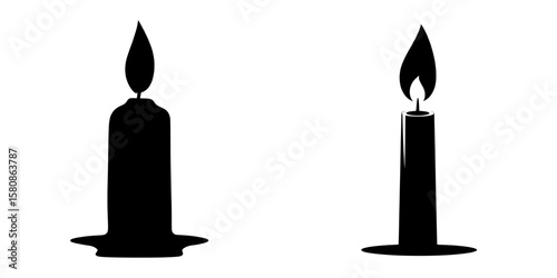 The image presents a modern design of a black silhouette of a candle with a flame, often associated with birthday celebrations, in a clipart illustration format