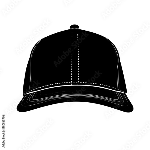 This modern clipart illustration features a black silhouette of headwear, commonly referred to as a hat or baseball cap