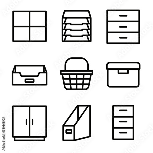 Paper icon sorter desk closed storage label shelf vector magazine unit icons