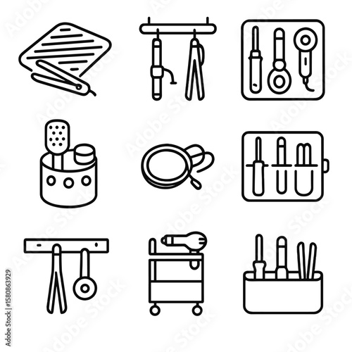 Pouch tool tray icon roll magnetic box strip cart hair vector storage