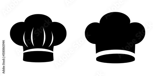 A modern clipart illustration design featuring a black silhouette of a chef hat, also called a toque or cook hat, utilized in various culinary professions, is displayed in this image