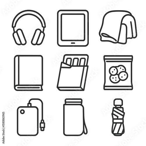 Passport carry set bank pouch blanket gum book travel icon pack vector