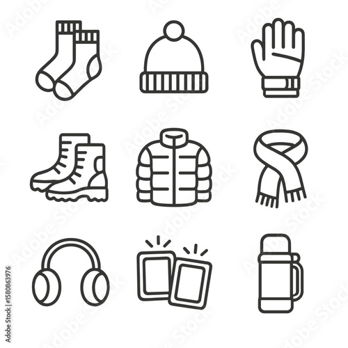 Gear boots icon snow cold flask vector ear gloves thermal warmers scarf