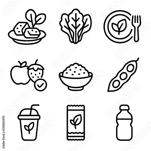 Based portion legume vegan dish symbol log plant icon water smoothie vector