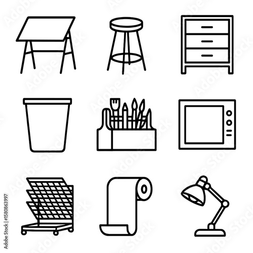 Icon studio lamp table tool vector drawer rack caddy drying art