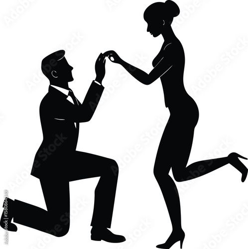 a man proposing on one knee on white background.eps